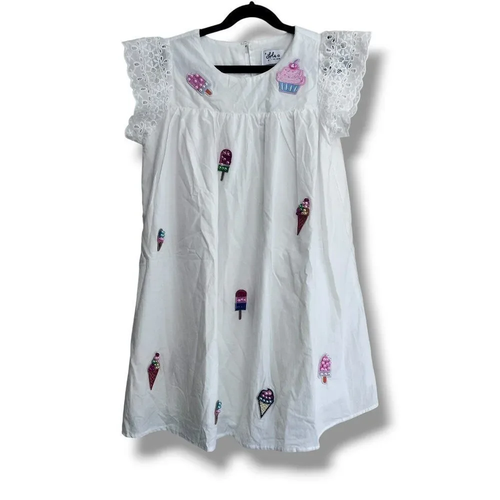 NWT! Lola + The Boys All About the Beaded Ice Cream Ruffle White Dress Size 10Y
